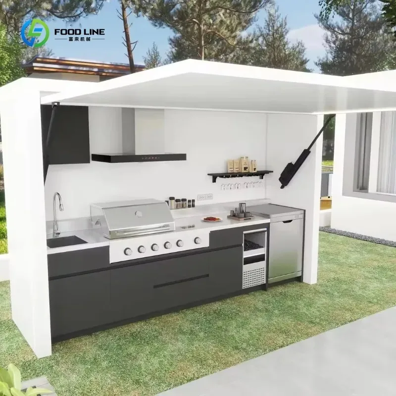 Customized Modular Outdoor Kitchen Pod BBQ Grill Cooking Cabin with Electric Water System for Backyard Party Commercial Catering