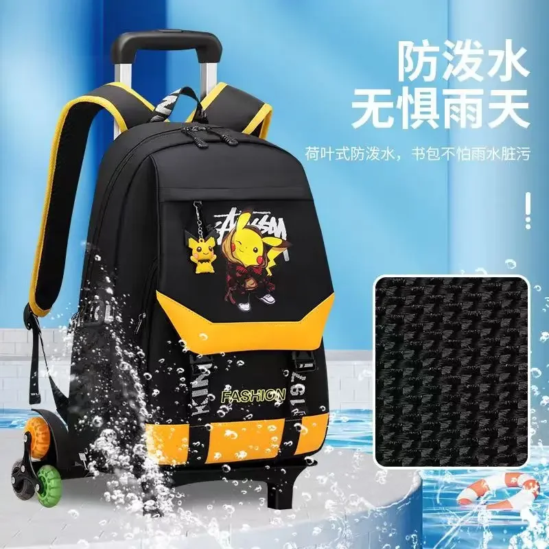 Pokemon Cartoon Student Stroller School Bag Six-wheel Stair Climbing Large Capacity Backpack DetachableTravel BackpackStationery