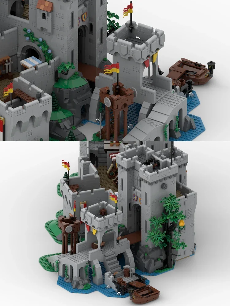 Il modello Medievale del Castello del Cavaliere Leone del giocattolo da costruzione MOC è un regalo di Natale per tutti gli appassionati di architettura