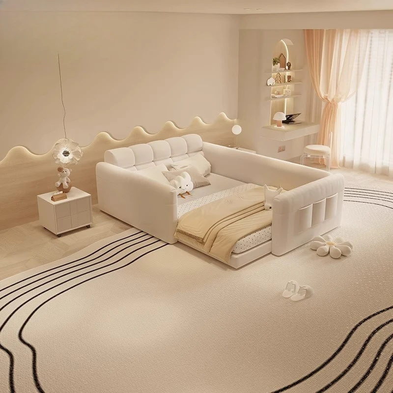 Master bedroom designer double premium soft bag bed cream tofu block tatami light luxury simple