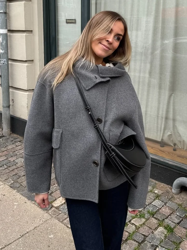 Elegant Stand Collar Woolen Jacket For Women Y2k Single Breasted