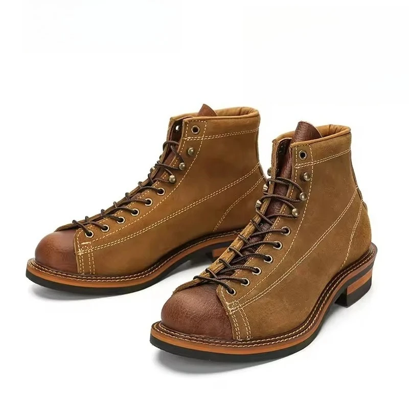 Men's Motorcycle Boots Cowhide Hiking Shoes Trekking Boot British Ankle Casual Sneakers Trekking Shoes Thick Soled High Top