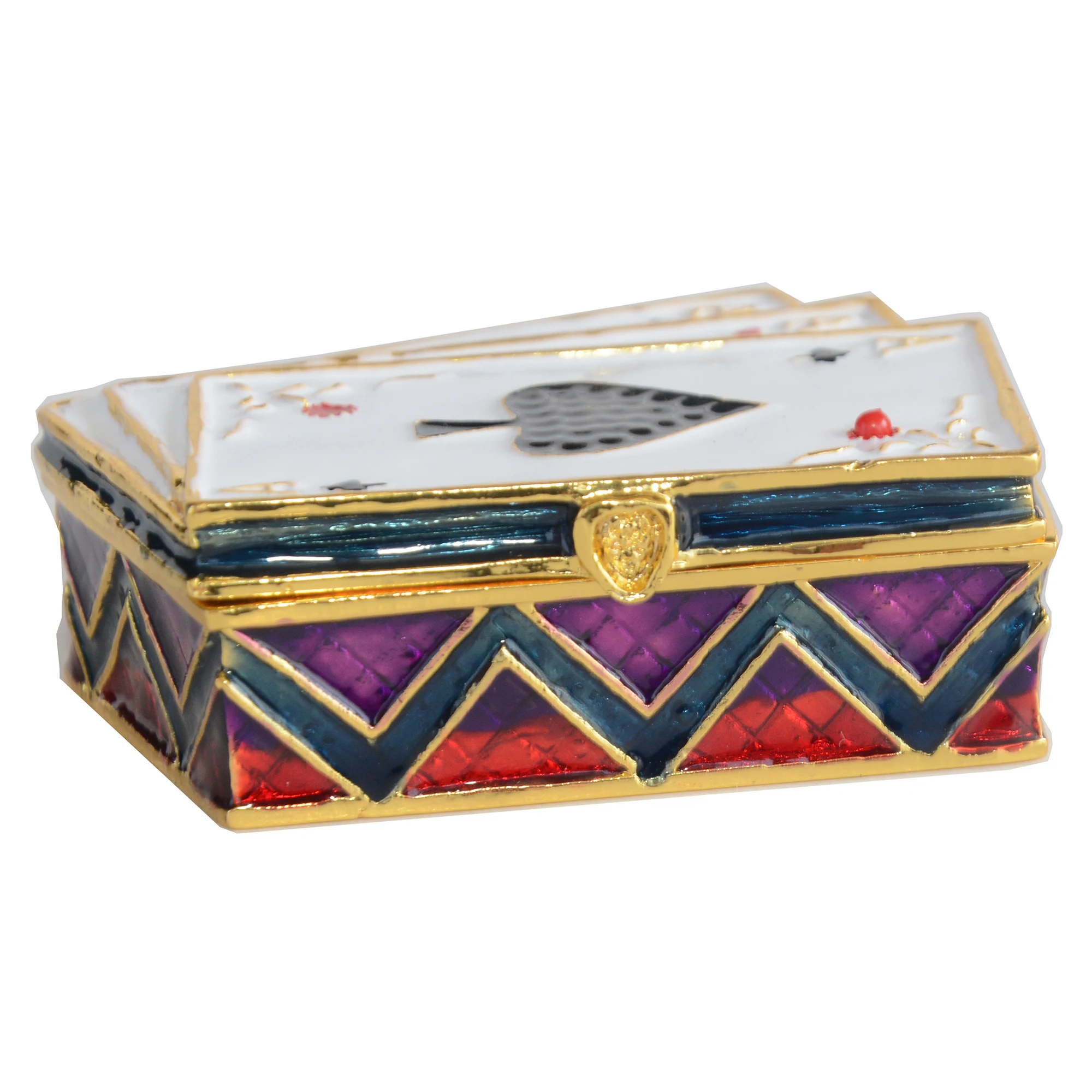 Bejeweled Ace Card Trinket Box Card Pewter Hinged Poker Jewelry Box with Magnetic Closure and Crystal