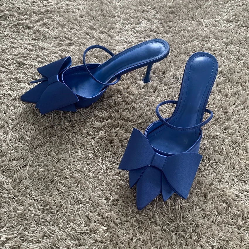 Women\'s Shoes 2024 New Fashion Bow Slingback High Heels Sexy Dress Stiletto Heel Pointed Toe Women High Heel Sandals
