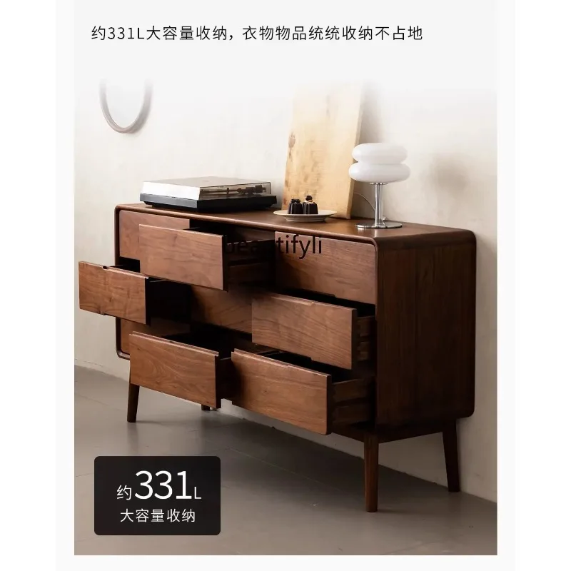 K132 Nordic all-solid wood nine-chest cabinet bedroom storage cabinet living room North American black walnut dining side cabine