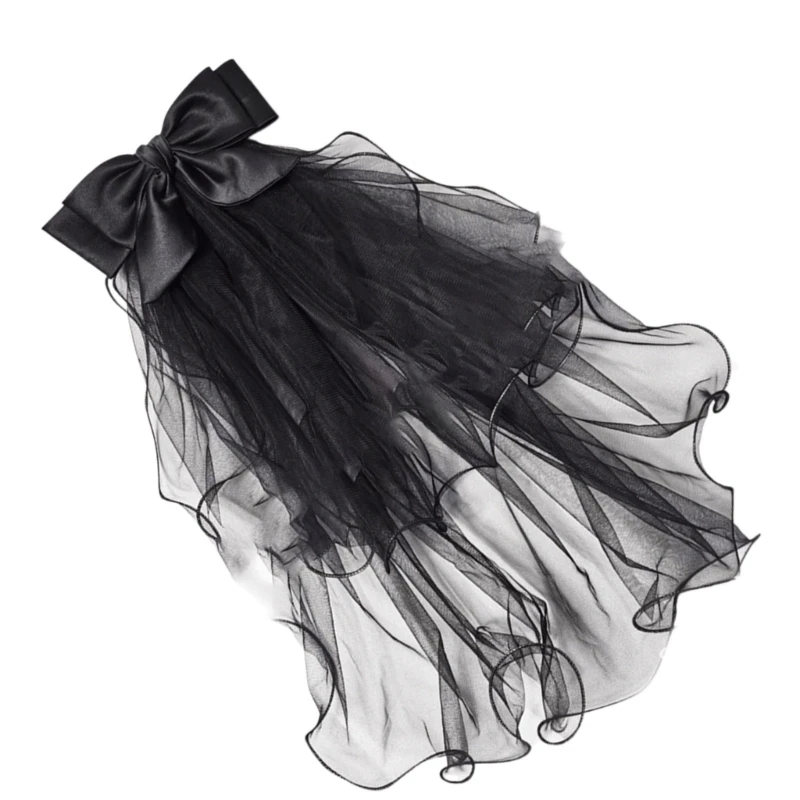 Bowknot/Floral Trim Tulle Halloween Bridal Veil with Fix Hair Comb for Marriage Wedding Celebration Party Accessories image 5