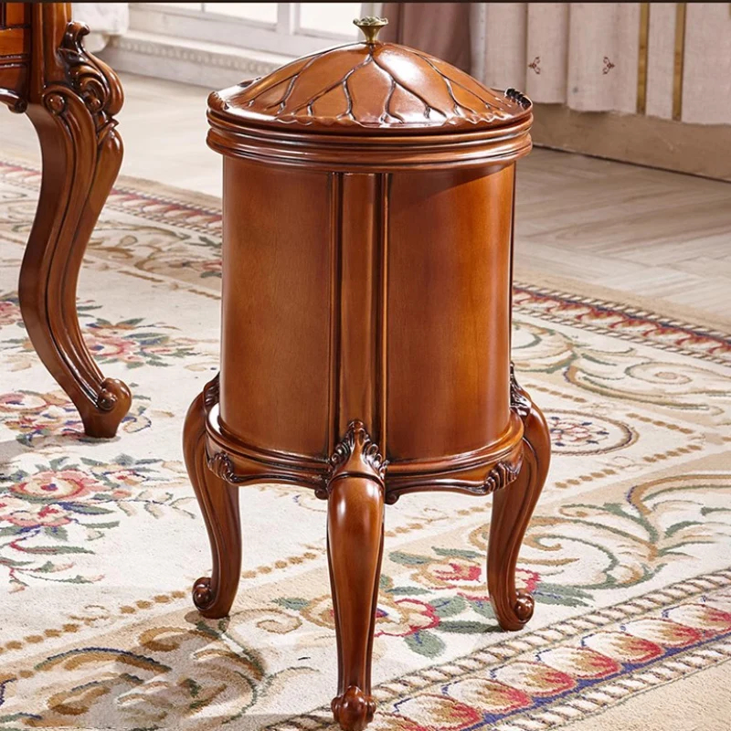 European Style Kitchen Garbage Can Luxury Solid Wood Carving Container Large Living Room Furniture 대형쓰레기통 Cozinha화장실 쓰레기통