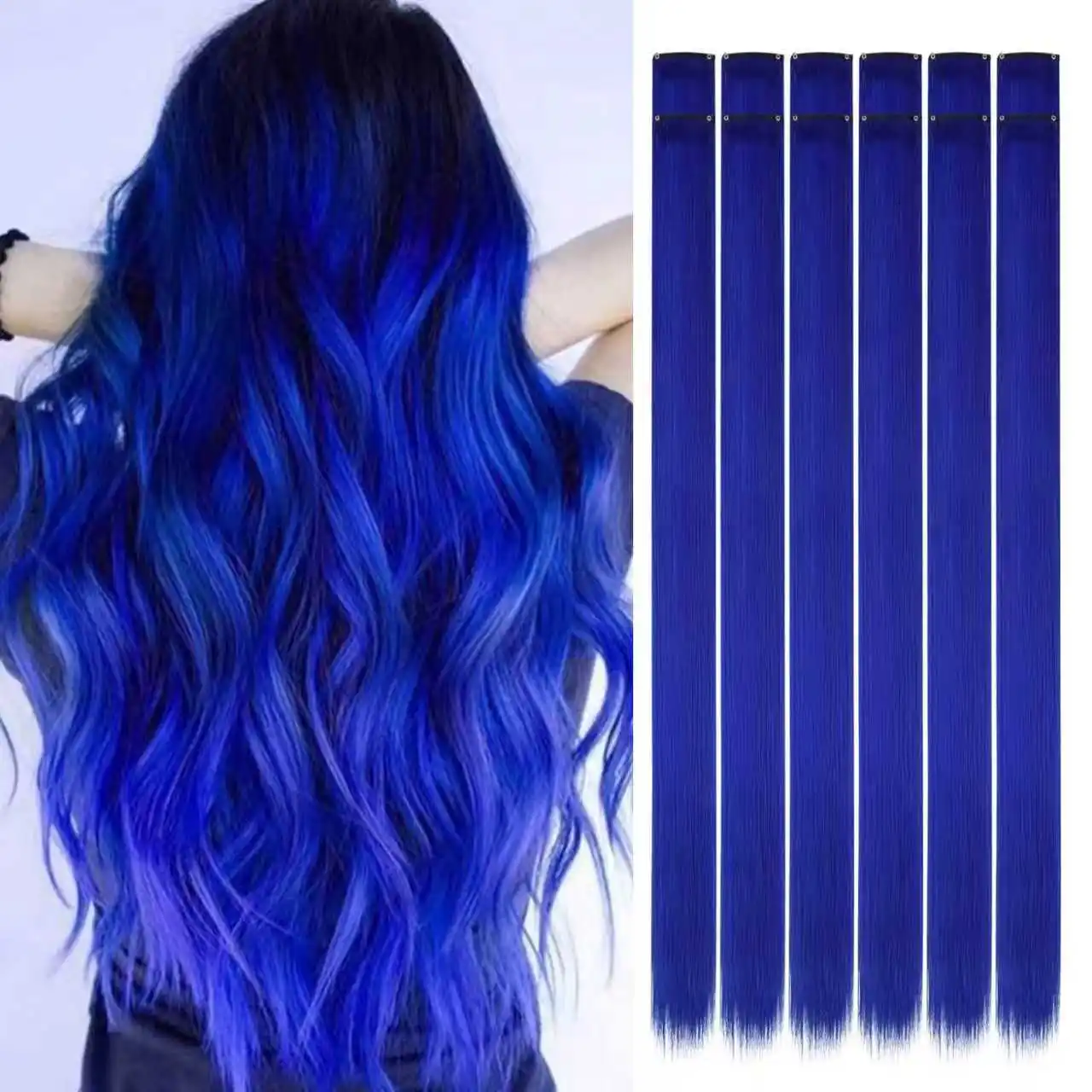 22-Zoll-Haarverlängerungen, glattes Haarteil, bunte Haarverlängerungen, Party-Highlights, Clip-in-lange synthetische Haarverlängerungen – Detail 11