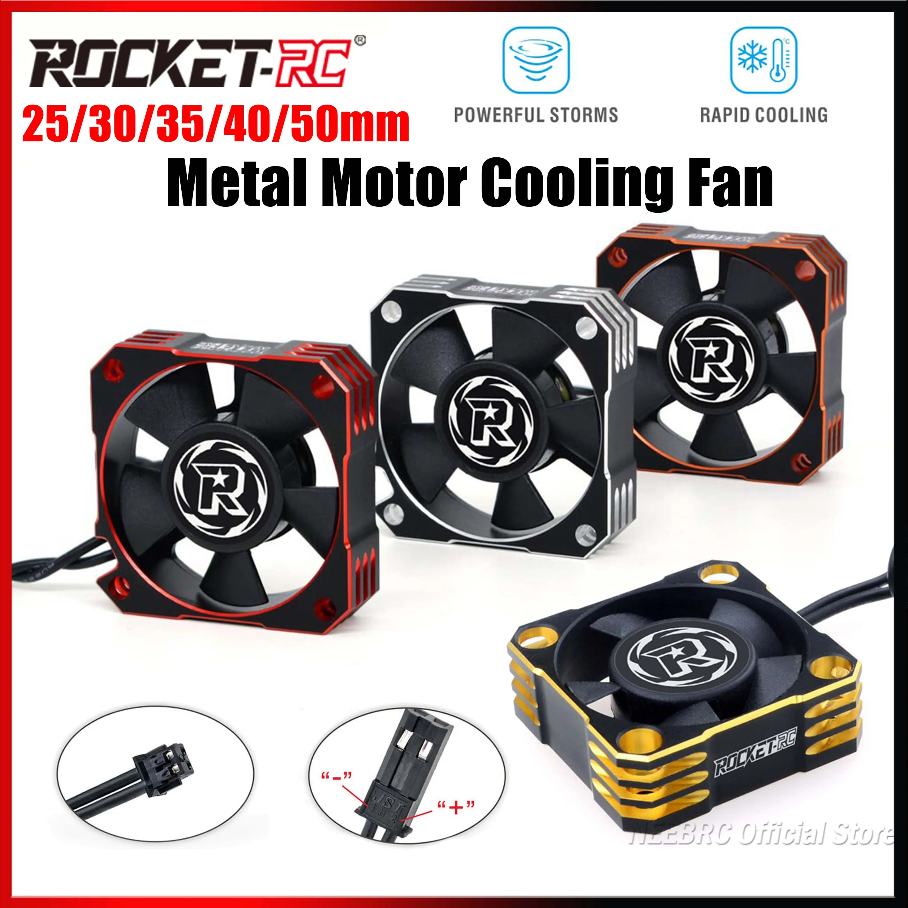ROCKET-RC V2 25/30/35/40/50mm ventilateur de refroidissement en métal 32000/28000/21000/16000/10000 tr/min pour 1/8 1/10 1/12 RC voiture 540/550/3650 moteur ESC