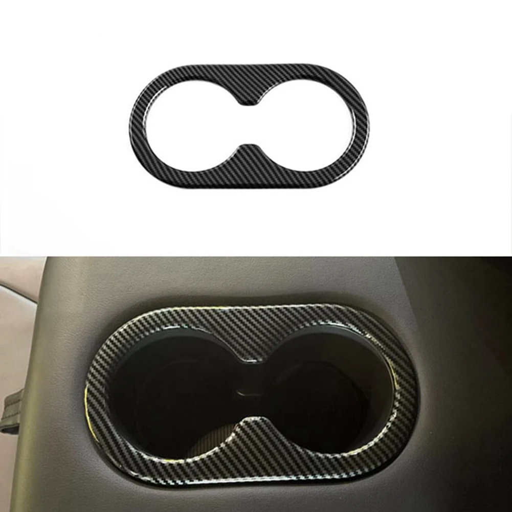 Car Carbon Fiber Rear Seat Water Cup Holder Decoration Frame Cover Trim Fit for Ford F150 2022 2023