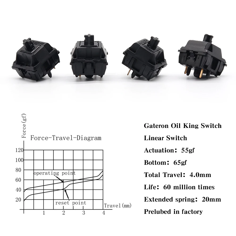 GATERON 오일 킹 기계식 키보드 스위치 액세서리, 사전 윤활, 5 핀 스위치, 55gf 선형 G 스위치, 신제품