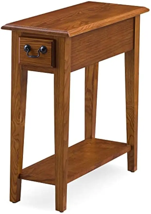 

One Drawer Narrow Side Table with Shelf, Hand Applied Rustic Oak Finish 10 in x 24 in x 24 in