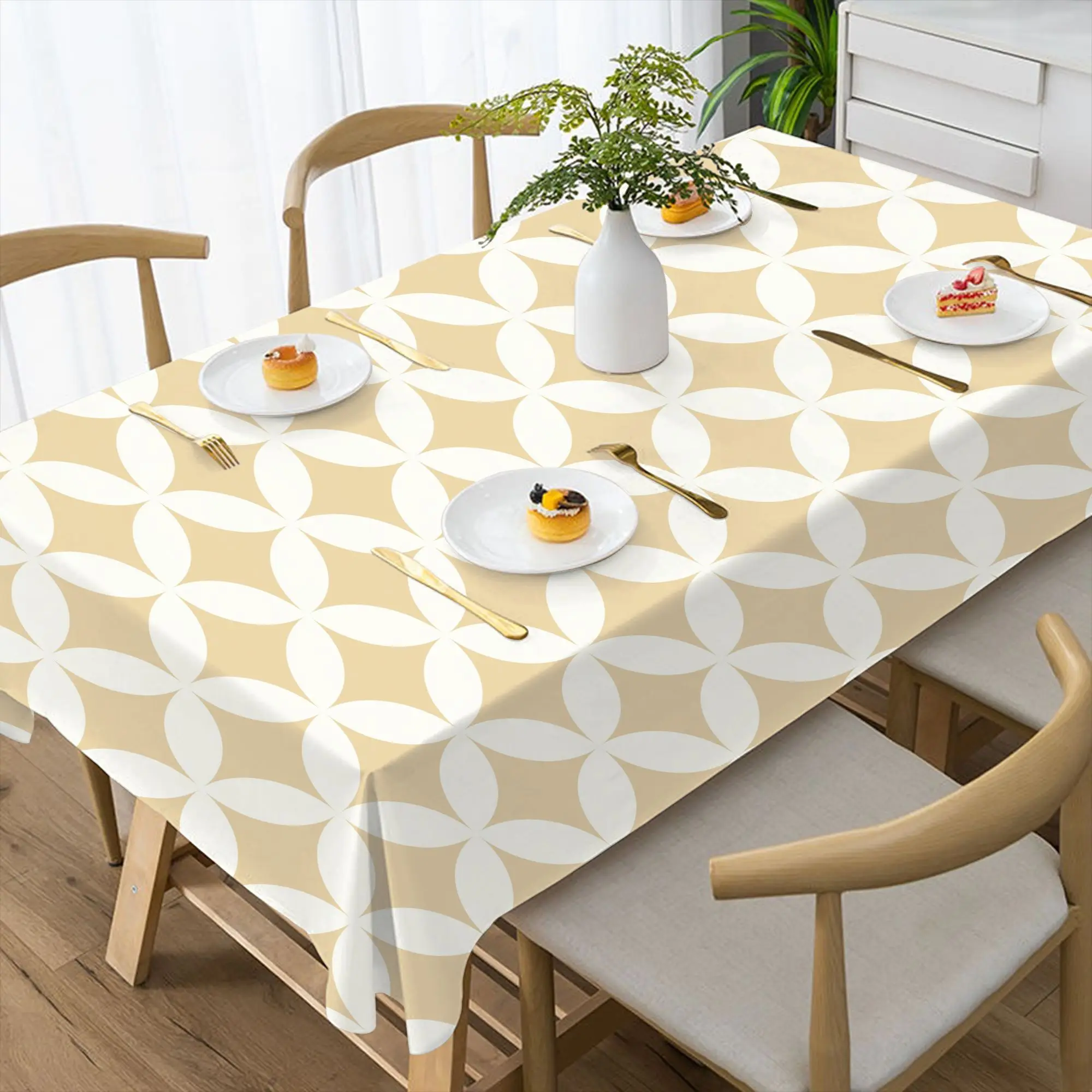 VIKAMA Blue Chevron & Stripe Tablecloth, 6 Designs, Waterproof Polyester Table Cover for Dining