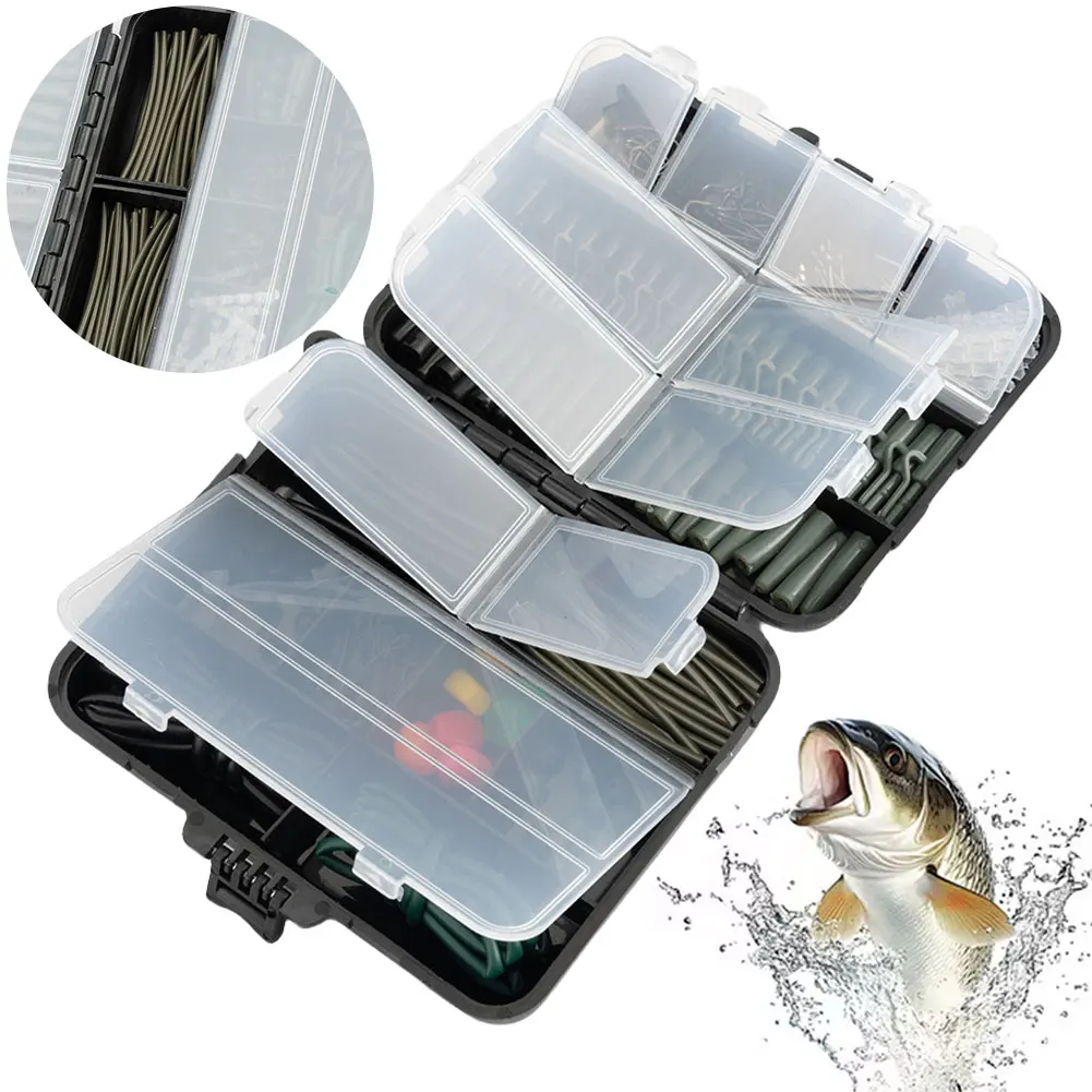 277Pcs Carp Fishing Accessories with Storage Box Carp Fishing Rigs Assortment Wear Resist Swivels Bait Hooks Set for Bass Trout