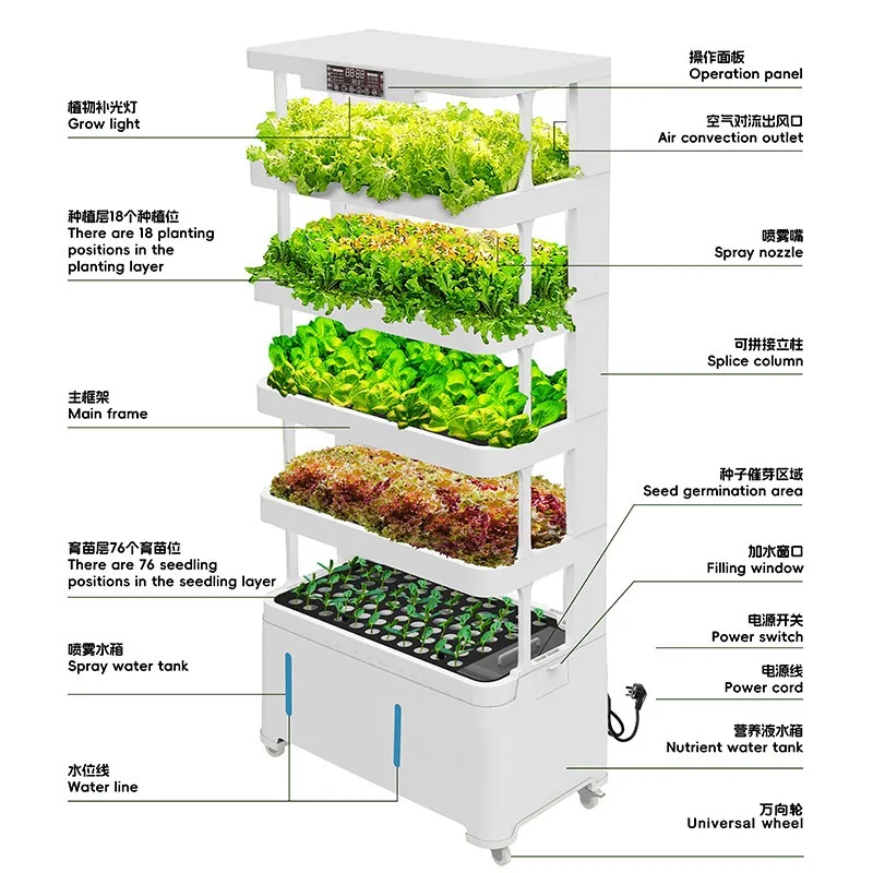 Smart Hydroponic Grower System, Indoor Vegetable Plant Factory with Automatic LED Light, Vertical Soilless Cultivation Planter