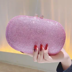 Oval Shape Luxury Jewelry Women Evening Bags Stones Clutch Bags for Wedding Party Bridal Rhinestones Purse Lady Handbags and Pu
