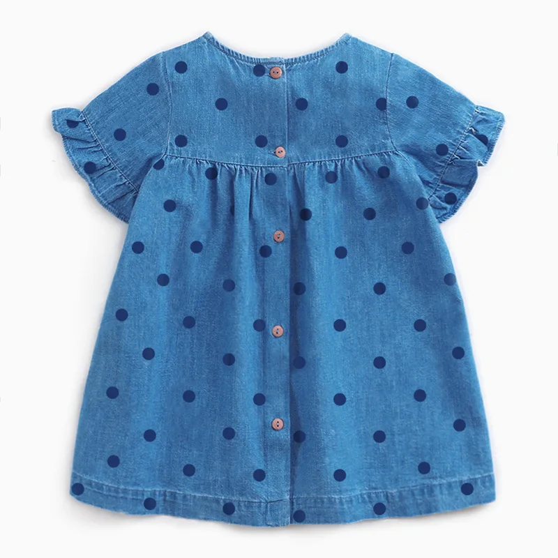 2022 Kids Dresses for Girls Cartoon Giraffe Graphics Denim Dress Toddler Girl Party Dresses Summer Polka Dots Print Dress 2-7y