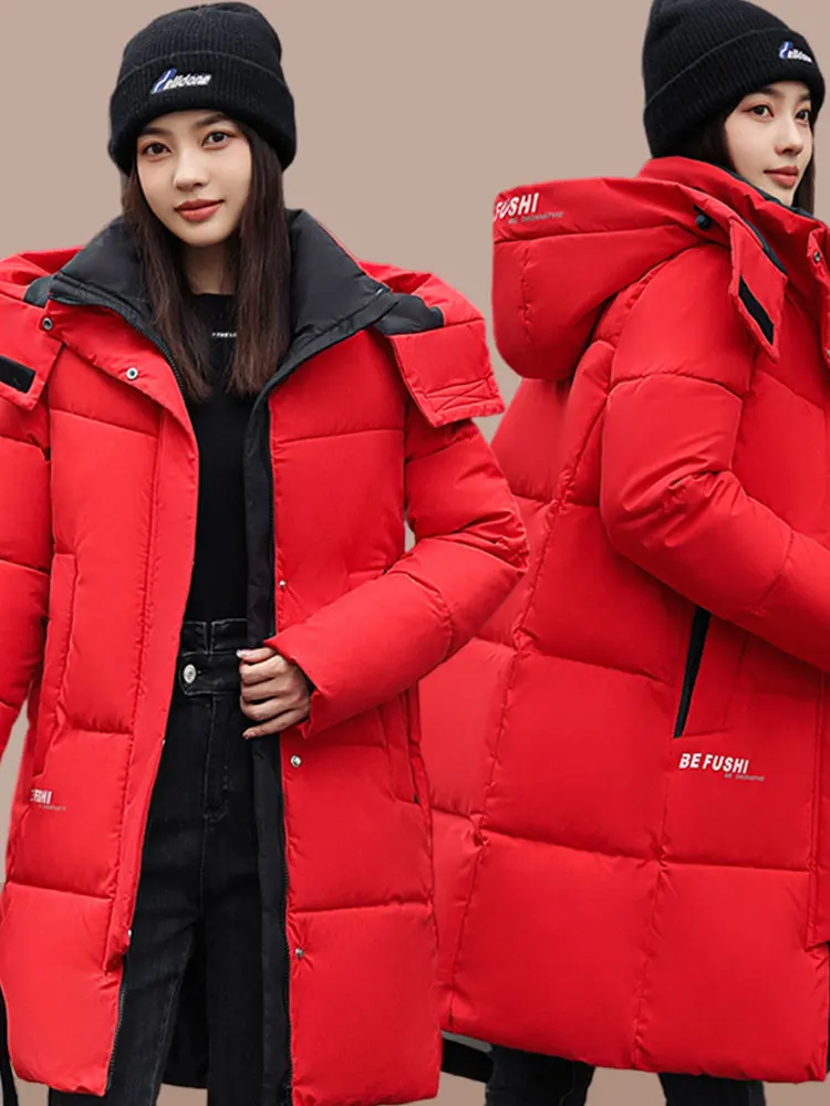 Jaet de algodón para mujer, abrigo de invierno holgado de longitud media, ropa de abrigo informal acolchada de algodón para mujer, cremallera de cuello alto