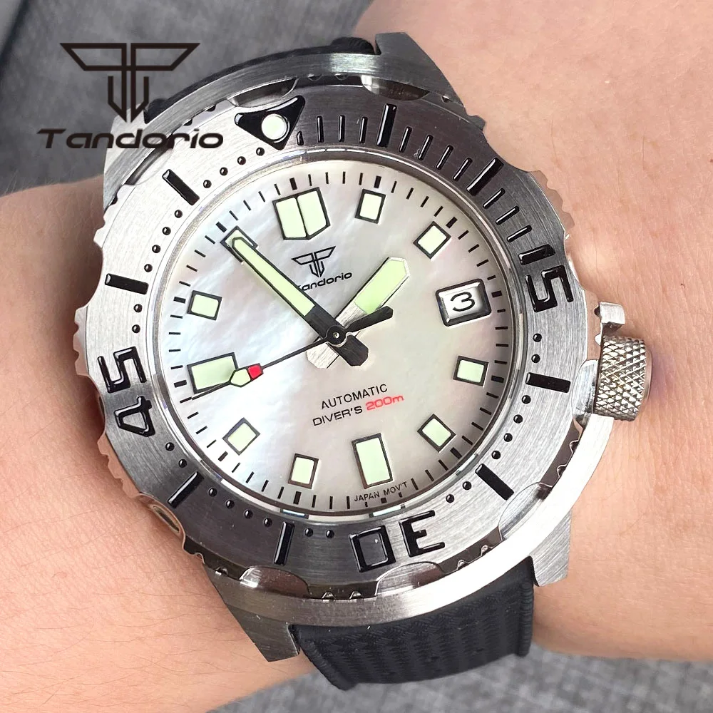 Tandorio NH35A 42mm Monster 20Bar Dive Automatic Watch for Men Luminous MOP Dial AR Sapphire Glass 3.8 Screw Crown Date Rubber