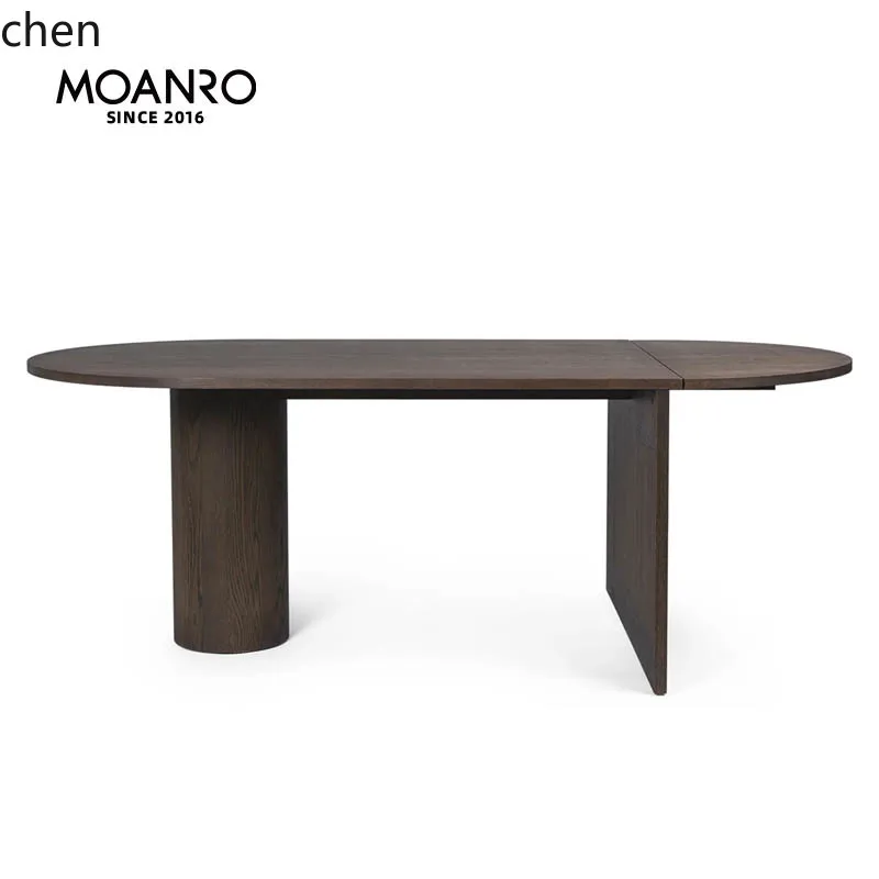 

HSN Solid Wood Folding Dining Table Black Retractable Minimalist Oak Long Table Oval