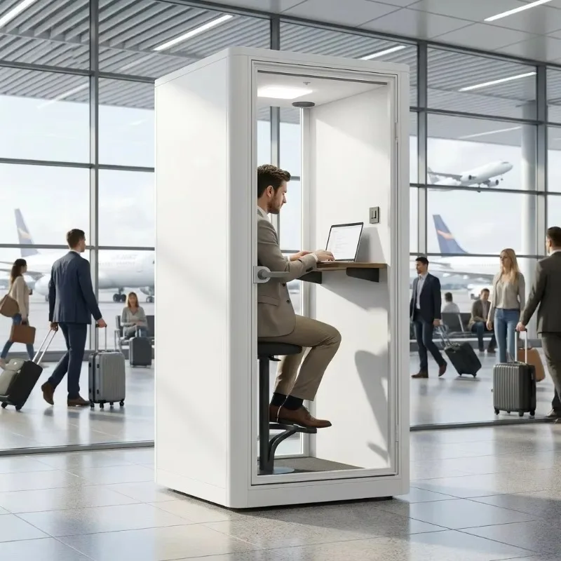 Soundproof Meeting Booth Spacious Internal Acoustic Cabin Customized Seat Layout For Team Group Discussion Collaboration