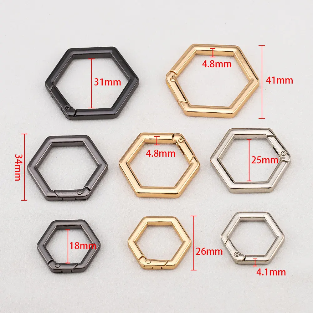 2pcs Hexagon Spring Gate O Ring Buckle Openable Leather Bag Handbag Belt Strap Connect Keyring Pendant Key Chain Snap Clasp Clip