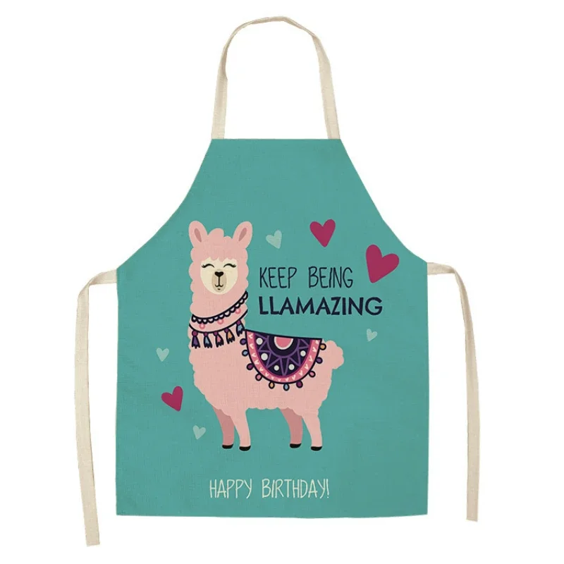 Cute Alpaca Printed Apron Household Cleaning Tools Baking Cooking Accessories Kitchen Sleeveless Linen Apron Ladies фартук