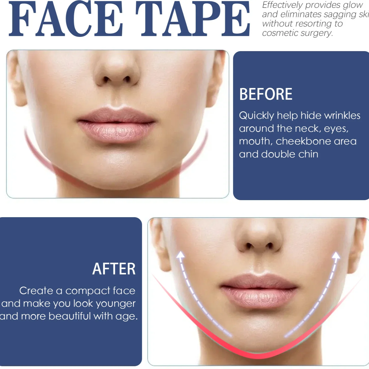 สติ๊กเกอร์ยกกระชับใบหน้า แบบใส บางเฉียบ แผ่นแปะปรับรูปหน้า ยกคาง เครื่องมือปรับรูปหน้าวีเชฟ เทปดูแลผิวหน้า