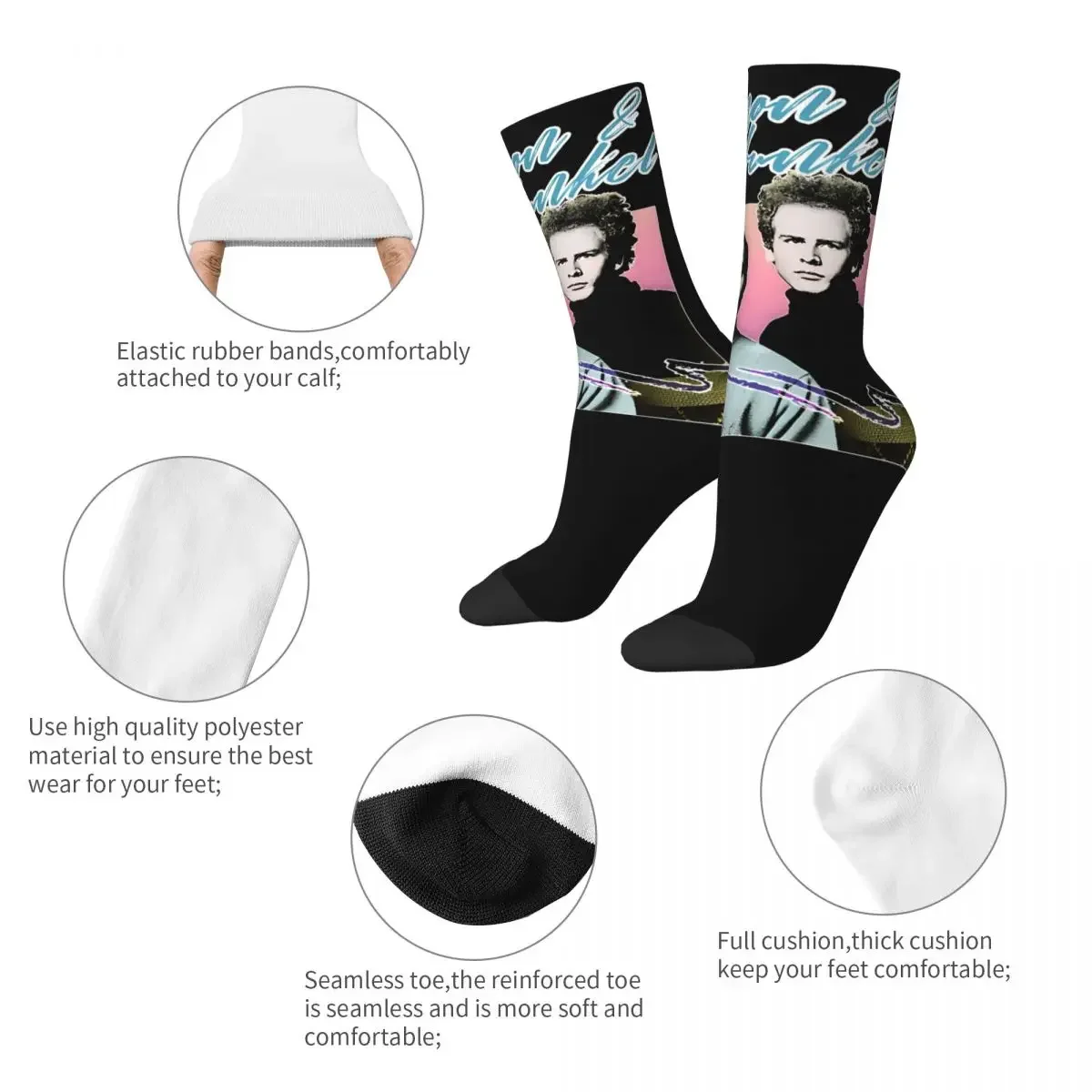 Retro Simon And Garfunkel Merch Socks Compression Pop Music Graphic Middle Tube Stockings Warm for Men's Best Gift Idea