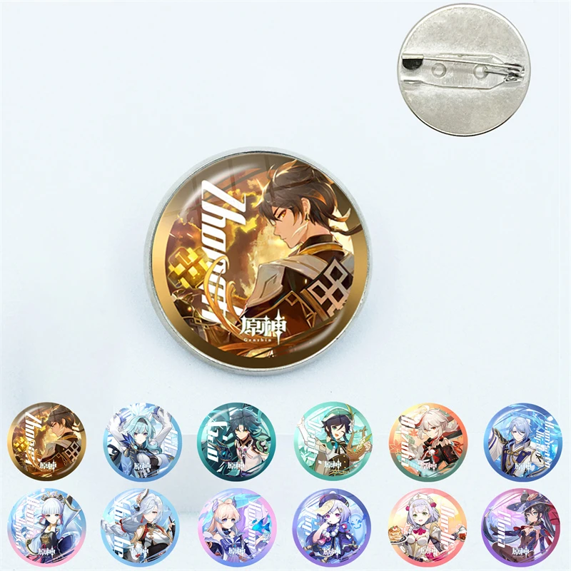 Anime Game Genshin Impact Anime Glass Badge Brooch Pin Cosplay Badge Accessories for Clothes Backpack Decoration Brooch Gift