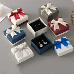 Bowknot Jewelry Packaging Box for Ring Necklace Earrings Display Organizer Trinket Storage Gift Cardboard Box With Sponge Inside