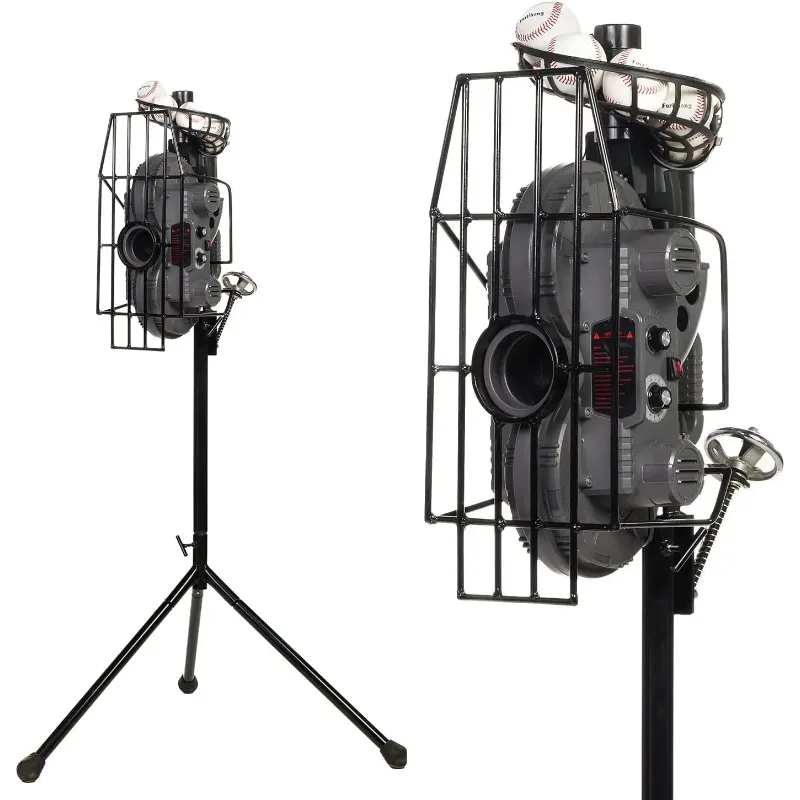 Dual-Wheel Baseball Pitching Machine for Solo Hitting Training, Fielding or Coaching, 40 to 68 MPH, Easy to Adjust Angle