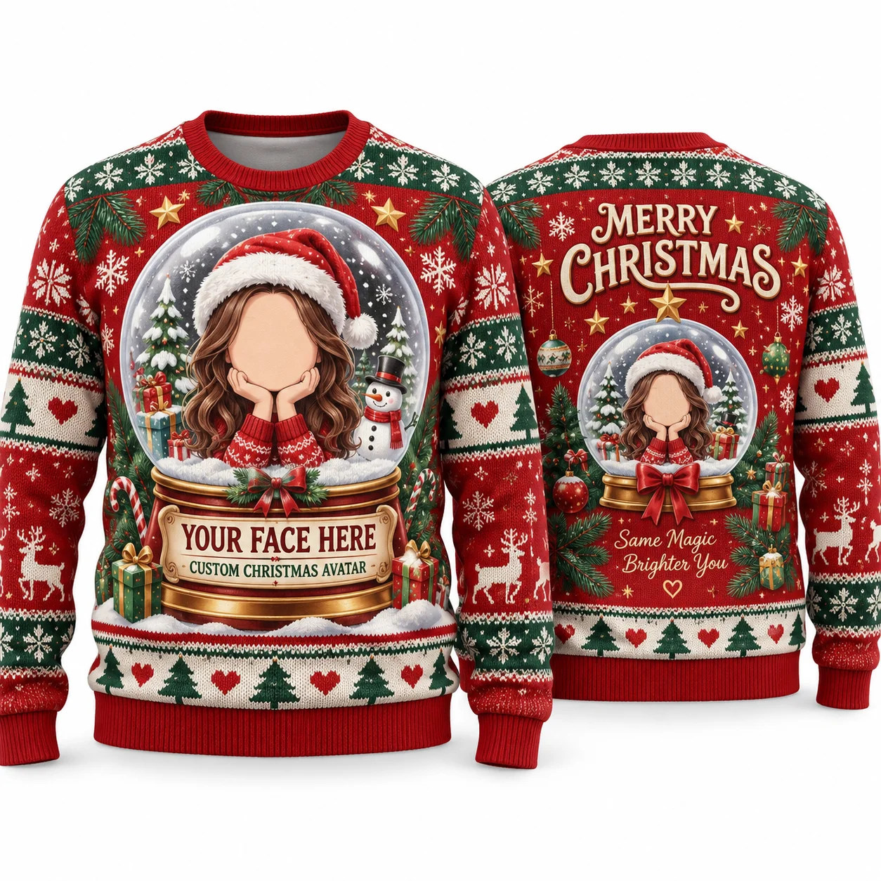 Custom Photo Holiday Sweaters with Family Pet and Reindeer Designs Personalized Ugly Christmas Sweater Crewneck Gift Set