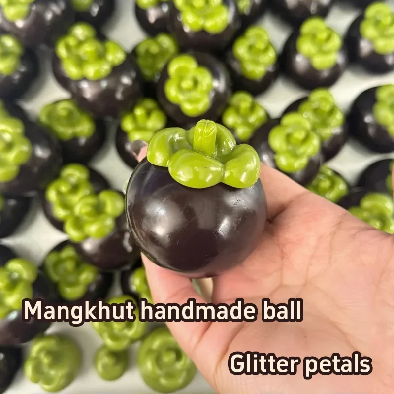 Lifelike Mangosteen Handmade Crispy Squishy Ball Building Block Filled Fruit Squeeze Fruit Shape ASMR Crunch Stress Relief Ball