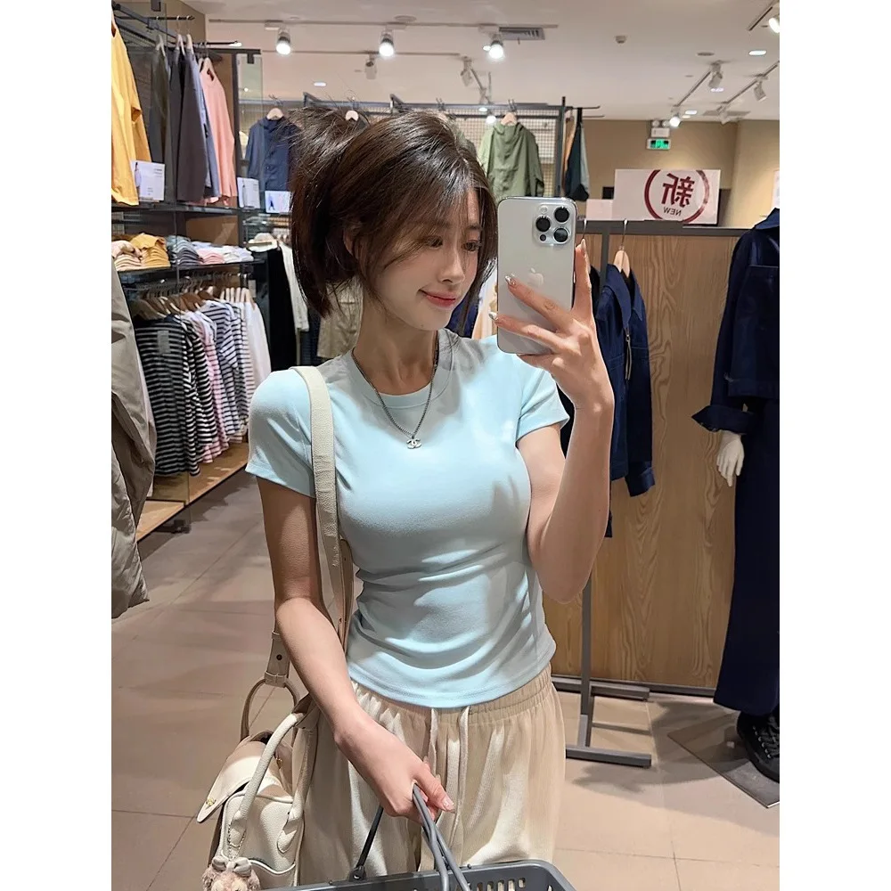 

White Sleeve Base Shirt Inner T-Shirt For Women 2026 Summer New Slim Fit Sexy Short Top With Regular Shoulders