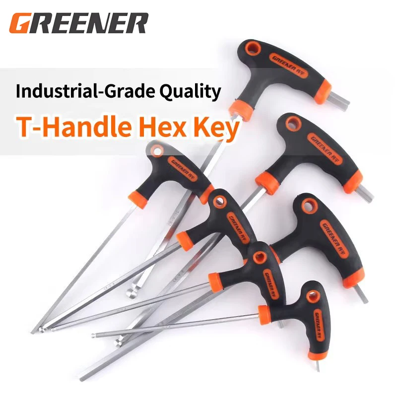 GREENERY Metric T-Handle Hex Key Wrench Set 2–10mm Flat/Ball Head + Torx T10–50 with Ergonomic Grip Auto Bike Repair Tools Set
