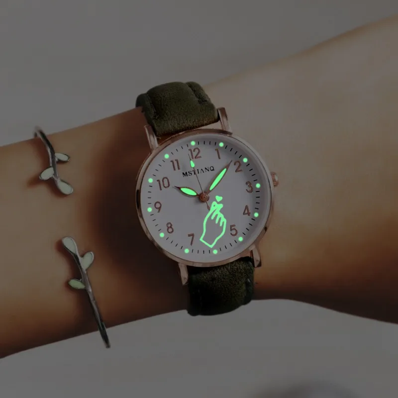 Luminous Women's Watches Night Glowing Small Dial Finger Heart Ladies Wristwatches Fashion Quartz Watch Gifts Relógios Feminino