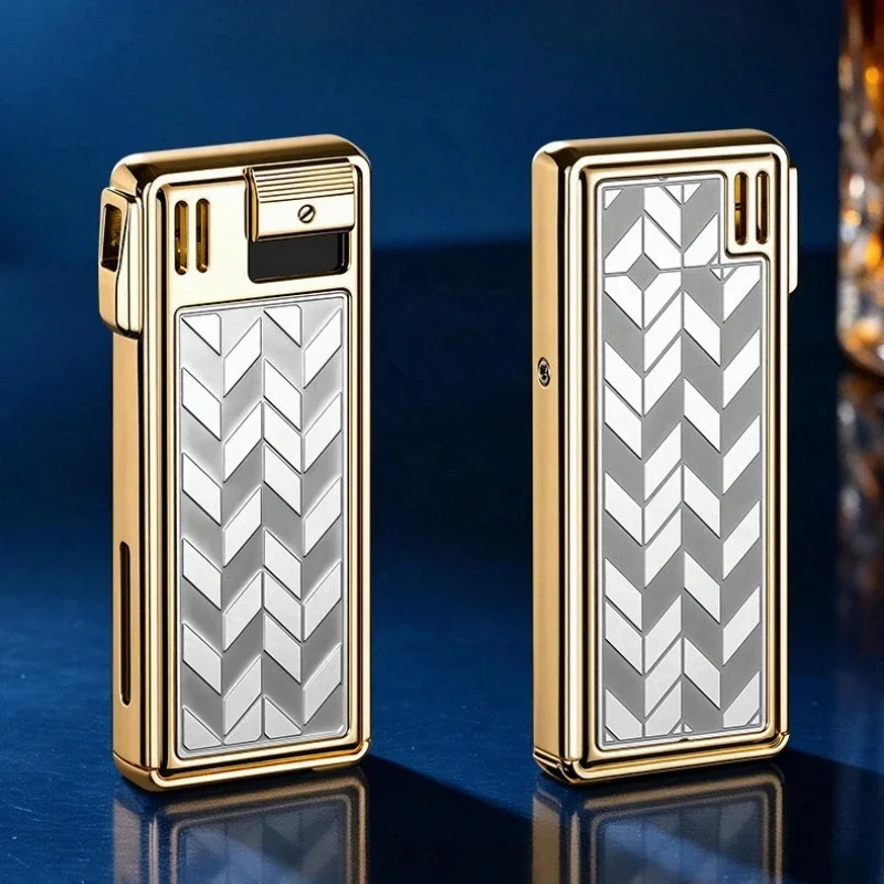 2026 Retro Classic Open Flame Metal Lighter Oblique Fire Inflatable Cigarette Lighter Men's Business Pipe Smoking Equipment