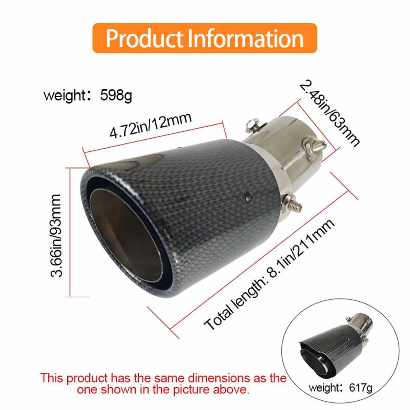 

1Pc 1x Car Exhaust Muffler 63mm Inlet 89mm Outlet Pipe Tip With LED Light Carbon Fiber Luminous Tailpipe Car Modified