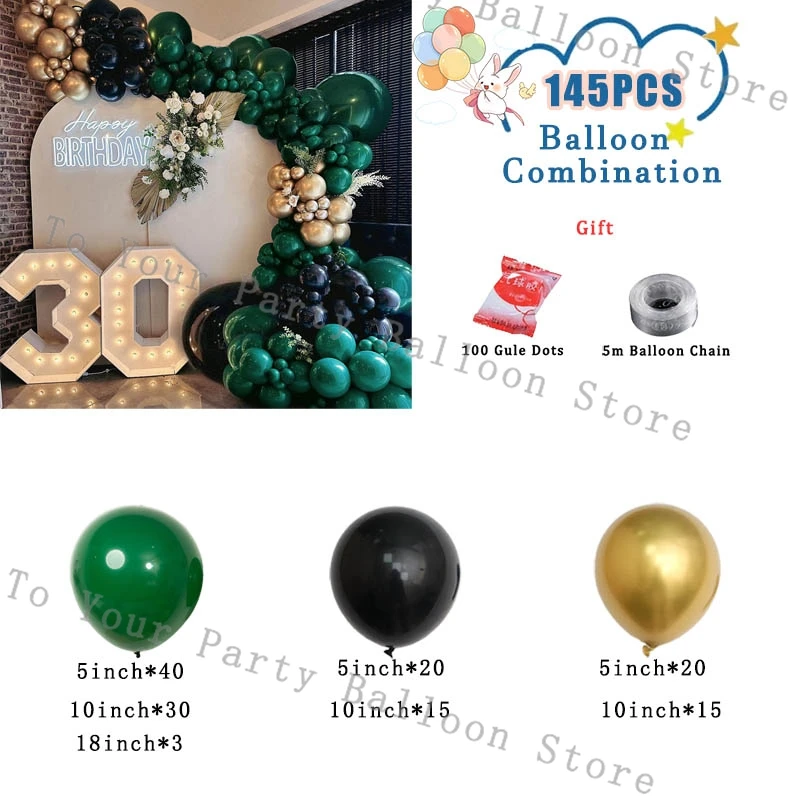 Dark Green Balloon Garland  Arch Kit Wedding Birthday Party Decor Black Golden Latex Balloon Anniversary Graduation Prom Decor