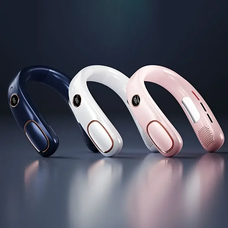 2024 New 5 Gears Neck Fan Mini Air Conditioner Bladeless Neck Fan Rechargeable with LED Display Screen Large Capacity Battery