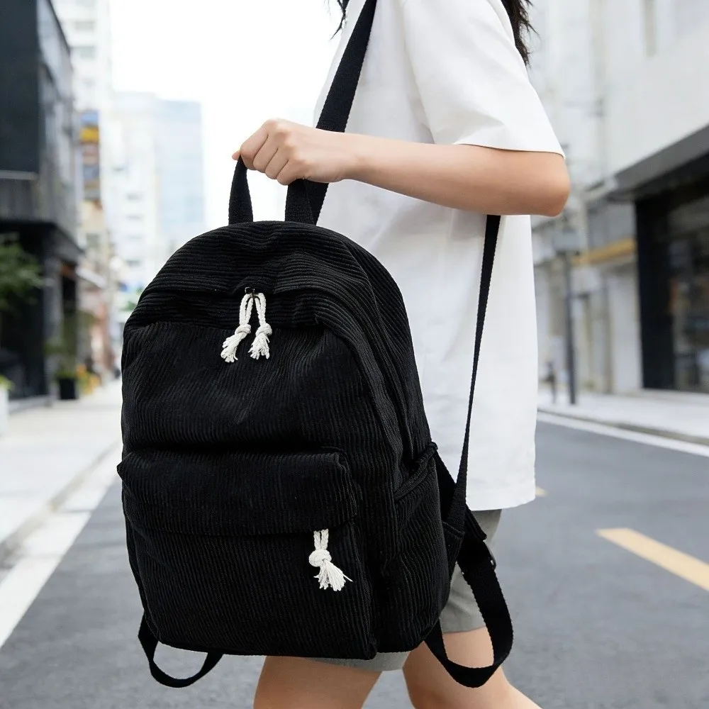 Lightweight Corduroy Backpack Harajuku Ulzzang Students School Bag Adjustable Shoulder Straps Japanese Style Students Daypack