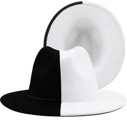 Sombrero Fedora de Jazz para hombre y mujer, gorro de fieltro de lana de retales, de ala ancha, Trilby, de vaquero, para fiesta de Panamá, color blanco y negro