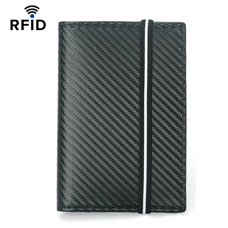 Microfiber Carbon Fiber Passport Holder with Rfid Elastic Band Rfid Passport Cover with Rfid Protection Wallet ID Bag