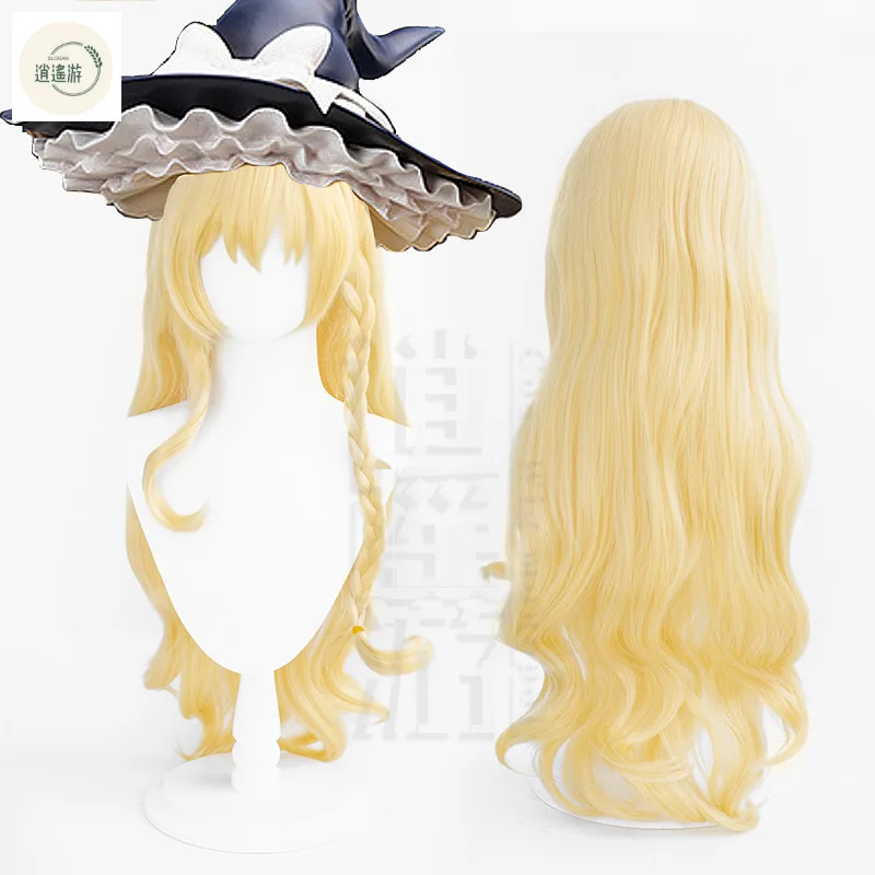 Touhou Projekt kirisame marisa cos Perücke 85-90cm Gold hitze beständige synthetische Haare Halloween Party Anime Cosplay Perücken Perücke Kappe