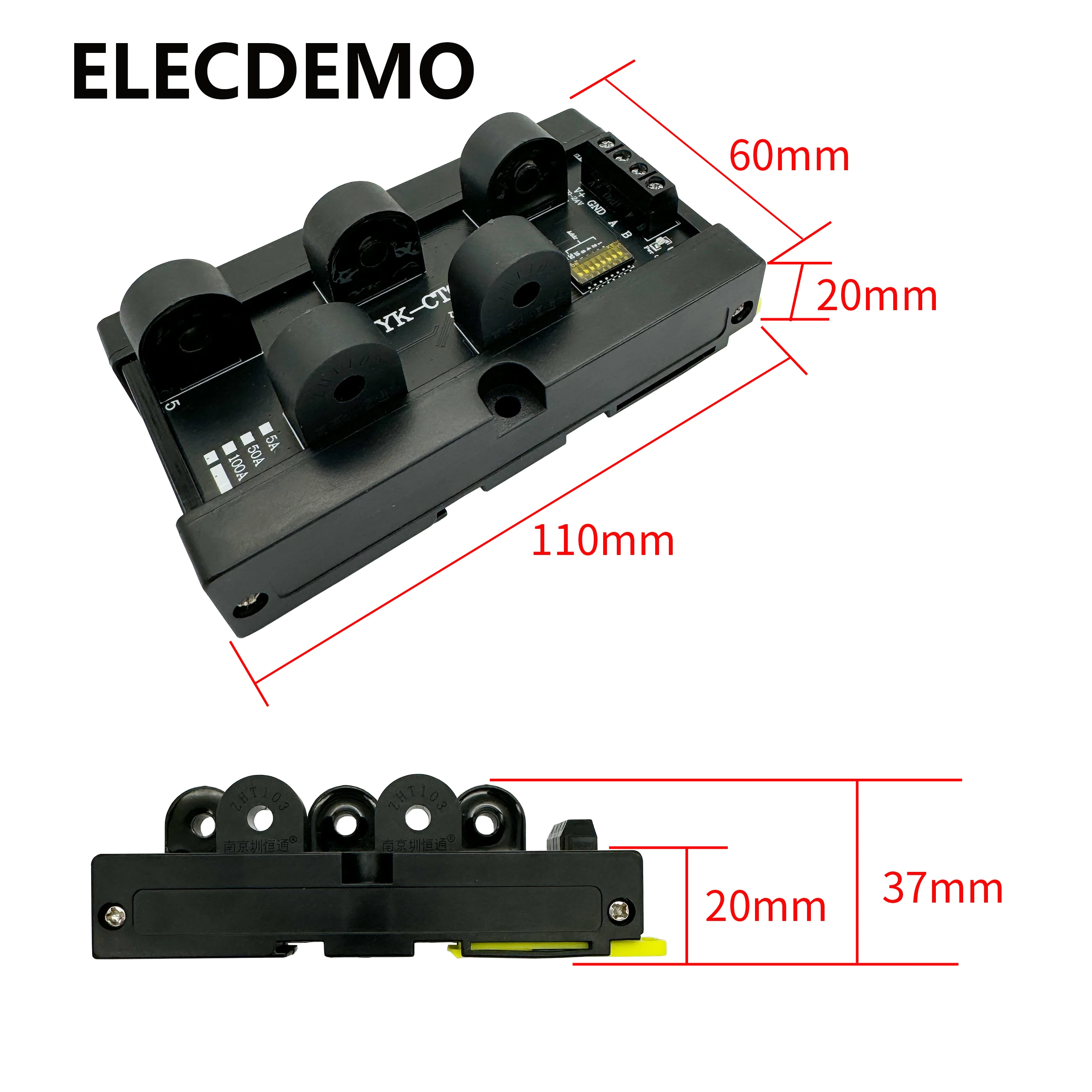Mehrkanalige AC-Aufnahmekarte, 0–50 A Stromerkennungssender-Erfassungsmodul, RS485modbus-Transformator, 5 Kanäle