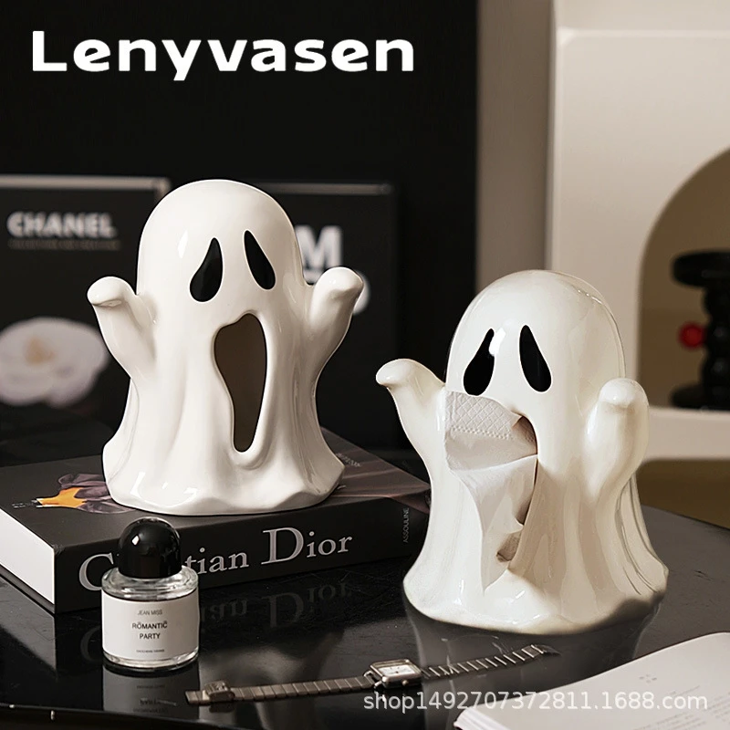 

Halloween Ghost Ceramic Tissue Box Cute Decorative Paper Holder Creative Desktop Napkin Organizer For Home Or Office Use