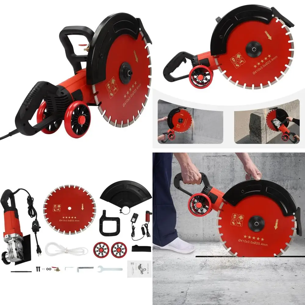 Serra de concreto úmida/seca de 16 polegadas e 4000 W com linha de água, bomba e lâmina para profundidade de corte profunda de 6,5 polegadas