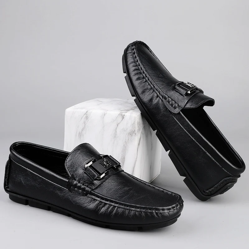 الرجال المتسكعون القيادة أحذية من الجلد الربيع والصيف مجموعة منخفضة القدم حذاء كاجوال جلخ الجلود شقة كبيرة الحجم أحذية رجالي #3