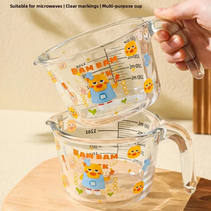 

Adorable Cartoon Glass Measuring Cup Large Capacity Food Grade Milk Cup for Children Breakfast Baking Scale Cup Home Use